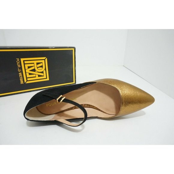 Pour La Victoire Bonat Flat Bronze Black Women's Flats Ankle Strap US 7.5 M $250 - Picture 8 of 11